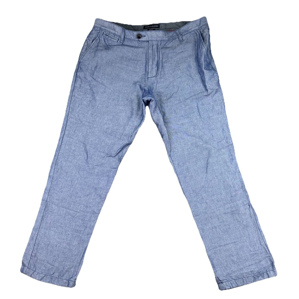 Tommy Hilfiger Slim Fit Men's Linen Blend Chinos Sz 36W/30L Light Blue